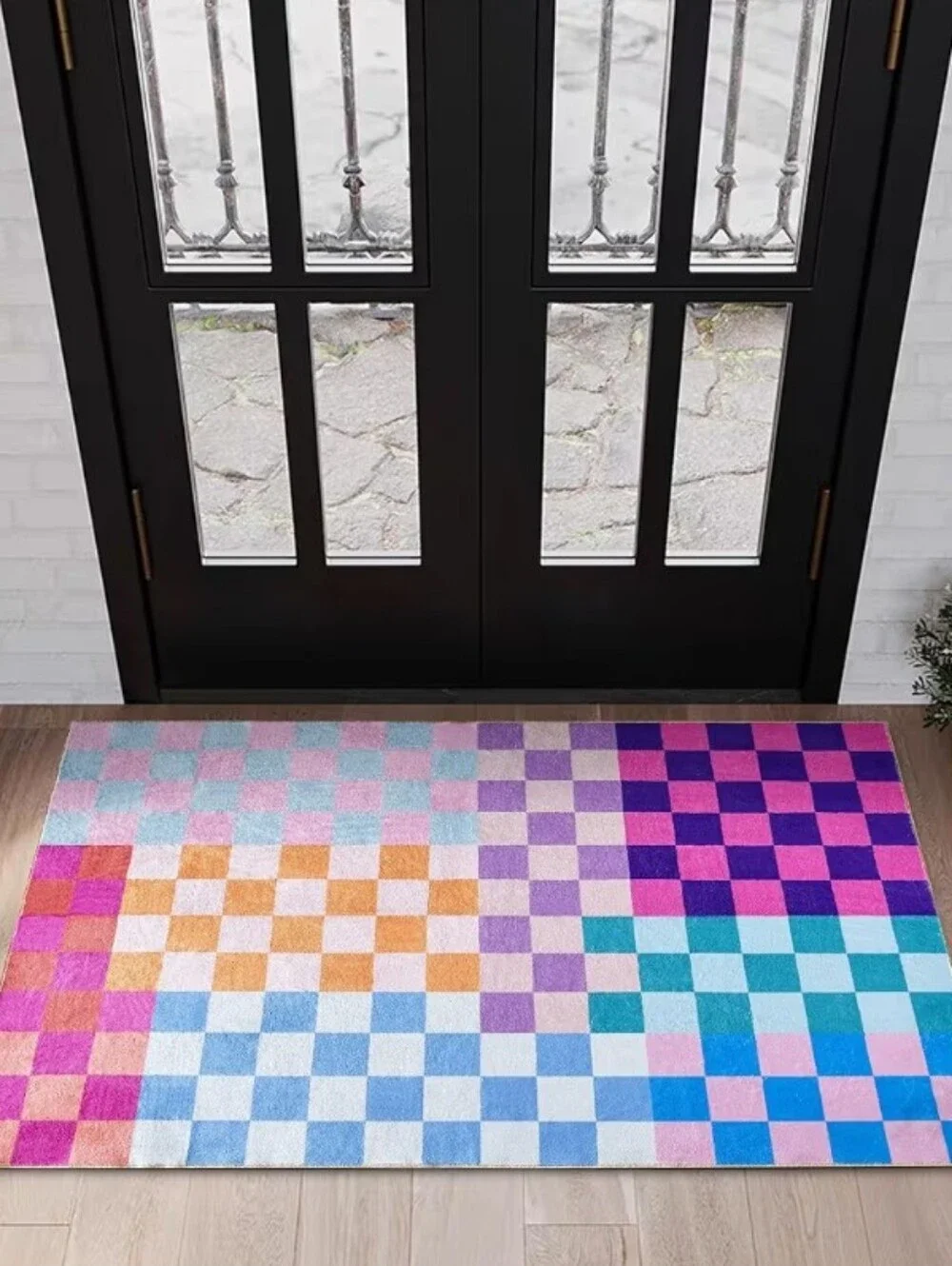 NWT 2'x3' Checker Colorblock Print Small Area Rug Door Mat Multicolor Non-Slip